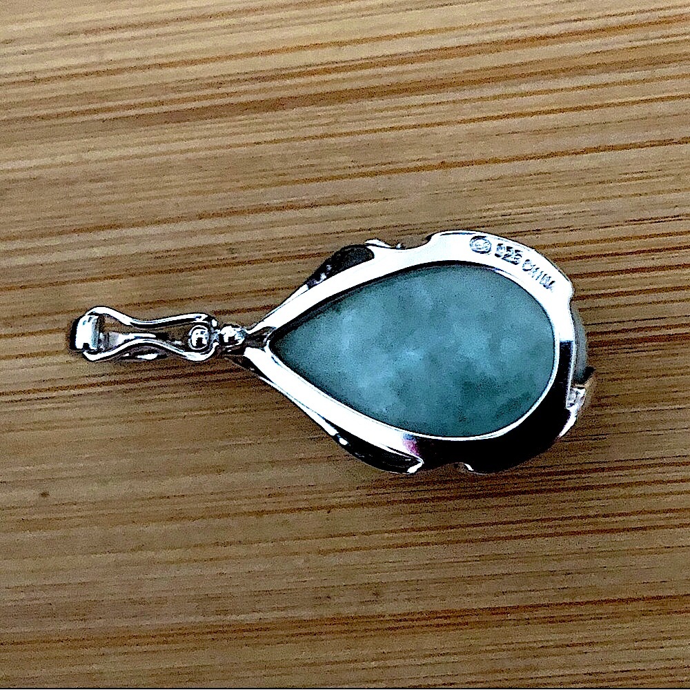 $92  Designer Jade & Diamond Estate Pendant  Sterling  Marked EA 925 CHINA - Picture 4 of 7